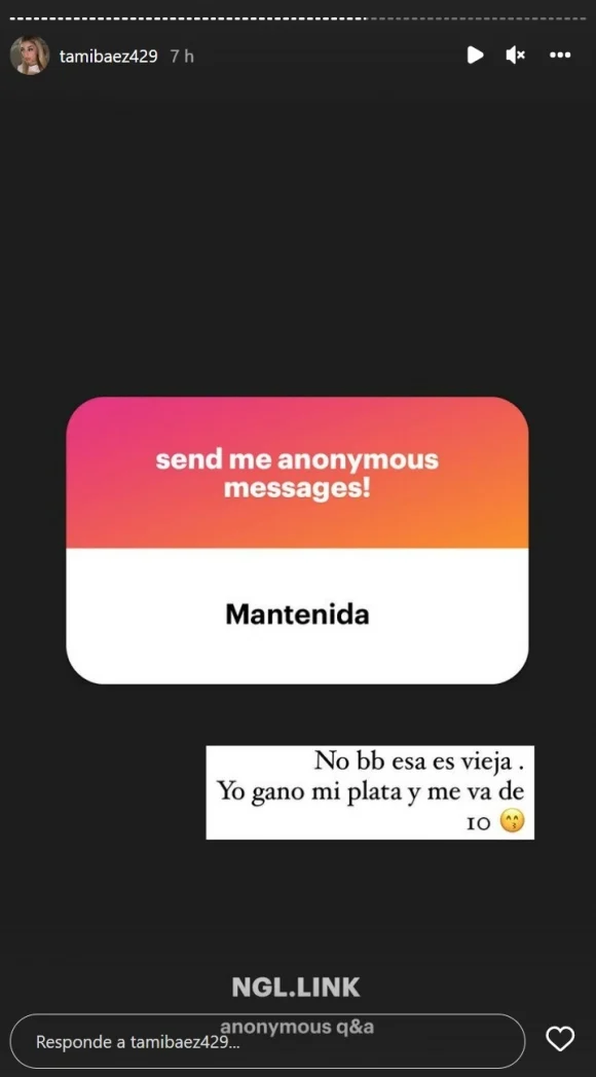 Tamara Báez le contestó a una seguidora que la acusó de "mantenida".