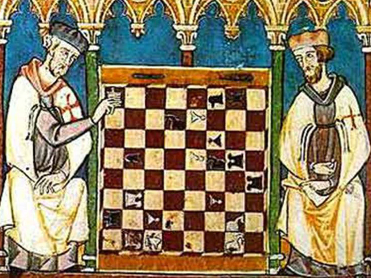 Ilustración encontrada en el Libro de los Juegos de Alfonso X, donde se puede ver una representación del ajedrez.