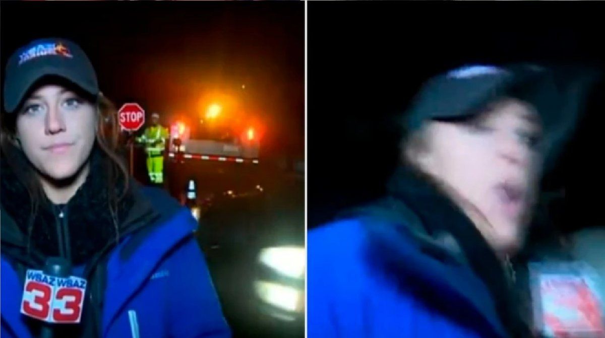 Video: un auto chocó a una periodista mientras hacía una nota en vivo