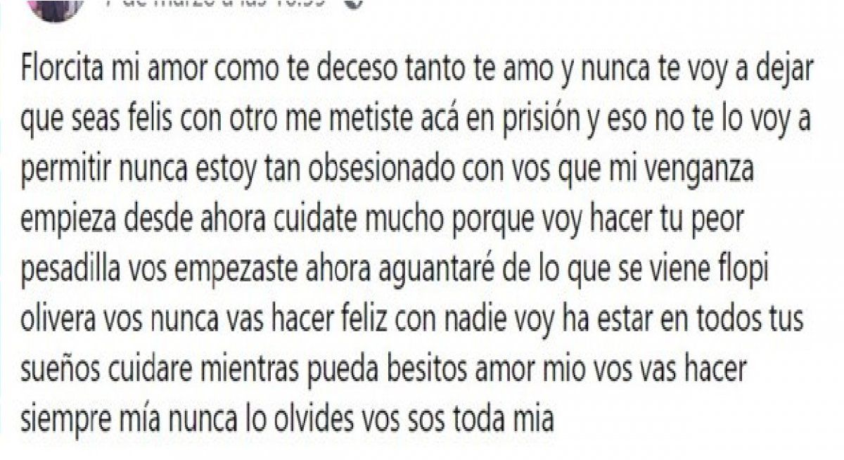 Se trata de Daniel Molina. El hombre había abusado de su ex pareja, una mujer de 24 años y cuando estaba por recibir la libertad, comenzó a hostigar y amenazar a la mujer a través de las redes sociales.  