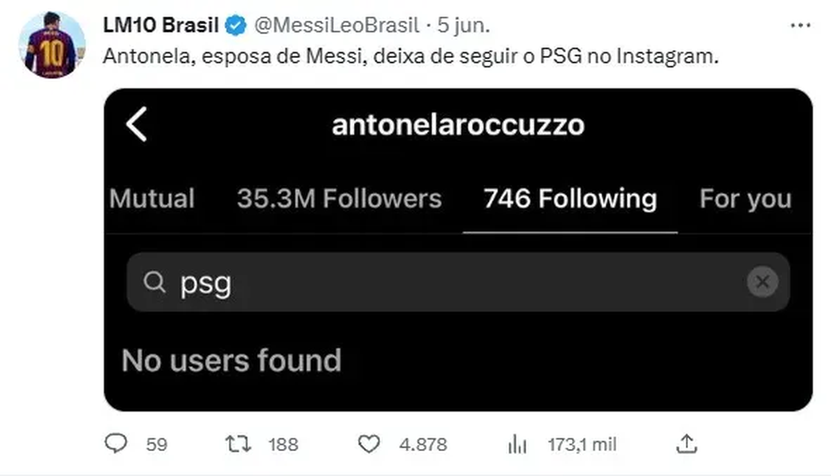 Antonela Roccuzzo dejó de seguir inmediatamente la cuenta del Paris Saint-Germain en Instagram.