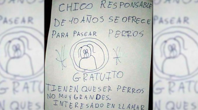 El mejor paseador de perros: el tierno cartel de un nene que se viralizó en las redes