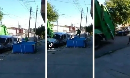 En medio del recorrido, un recolector de basura se refrescó en una pelopincho y se hizo viral En medio del recorrido, un recolector de basura se refrescó en una pelopincho y se hizo viral