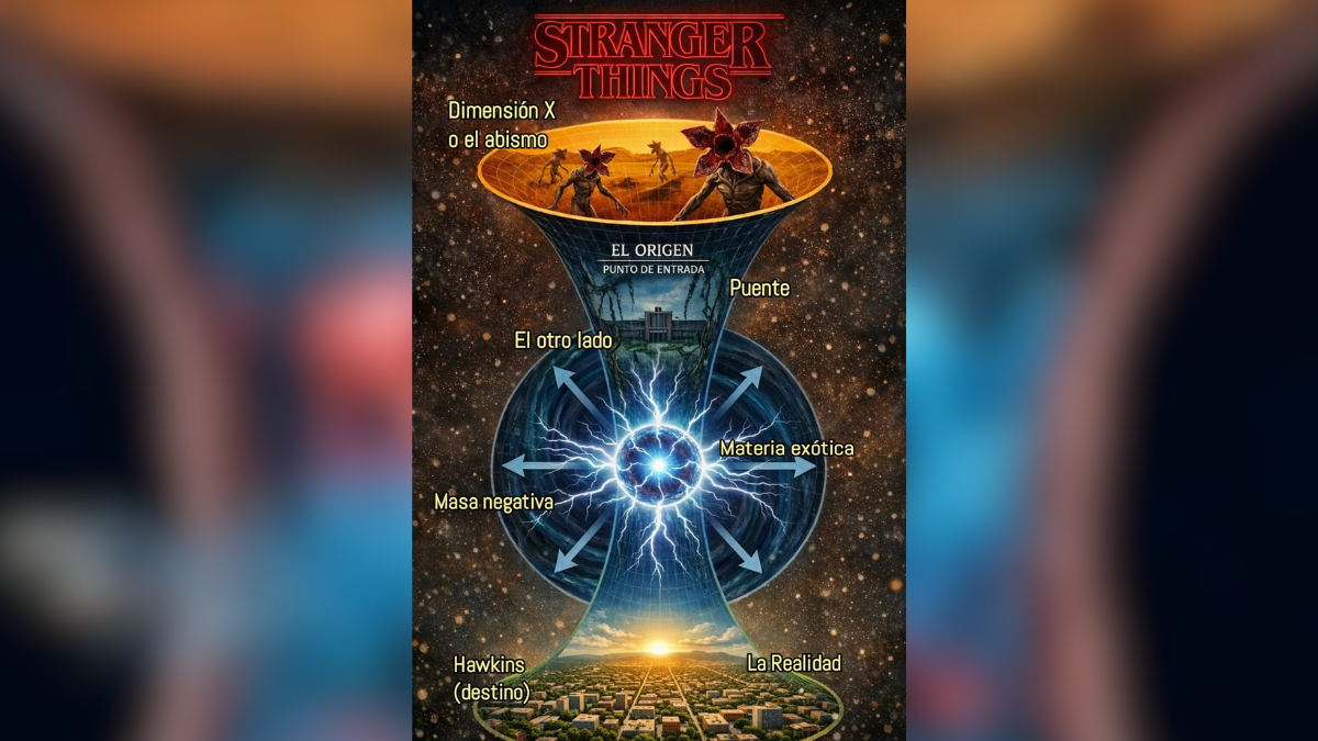 El Upside Down es una dimensión paralela conectada a Hawkins por un agujero de gusano, un puente entre dos realidades que ocupa el mismo espacio, pero en diferente plano.