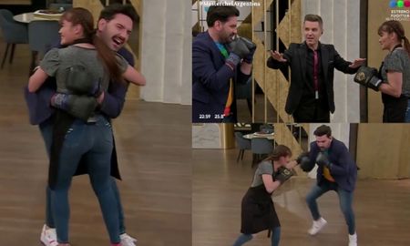 El jurado de MasterChef se animó a guantear con la Tigresa Acuña después de la presentación de su plato Knock-Out de corazón que le permitió subir al balcón. El jurado de MasterChef se animó a guantear con la Tigresa Acuña después de la presentación de su plato Knock-Out de corazón que le permitió subir al balcón.