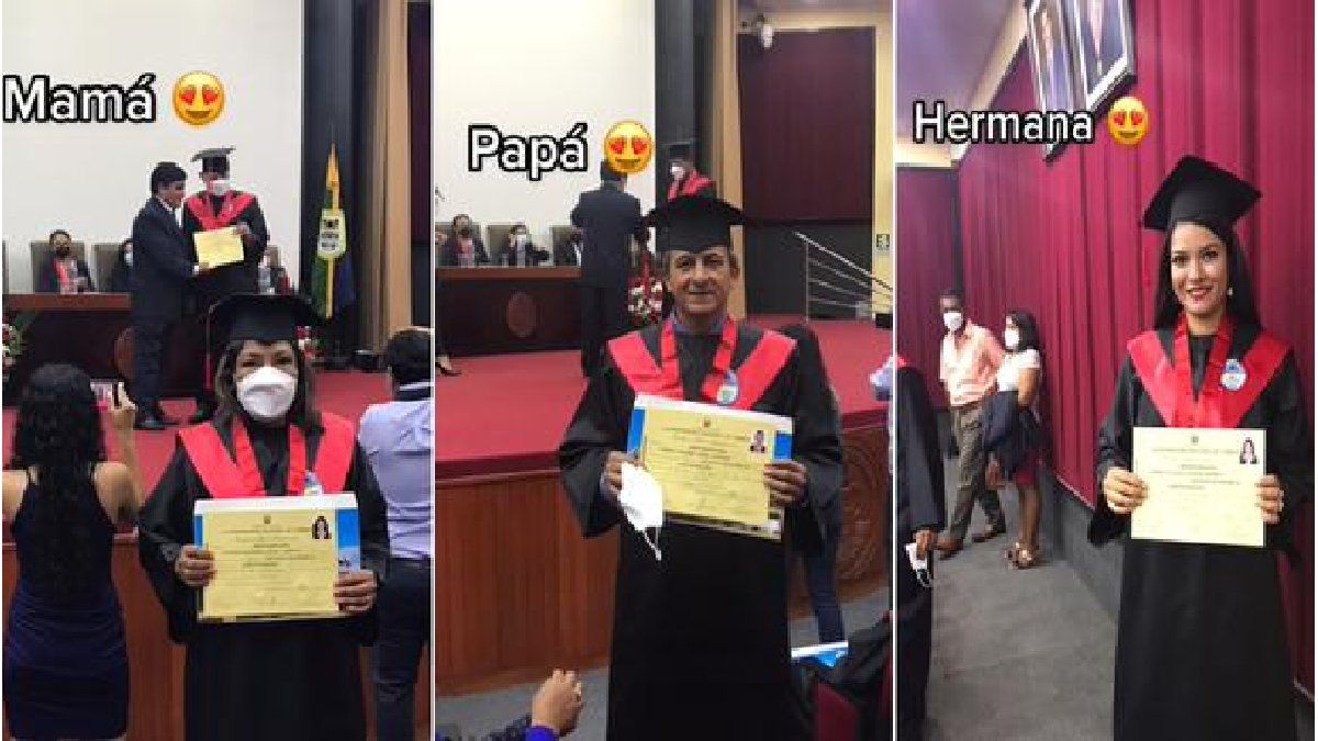 En TikTok se volvió viral una graduación triple: se graduaron madre, padre  e hija