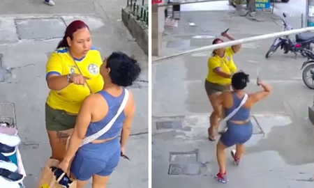 Un violento enfrentamiento con armas blancas en un barrio de Cali, Colombia. Un violento enfrentamiento con armas blancas en un barrio de Cali, Colombia.