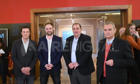 Ignacio Martínez Kerz, Federico Fulini, Juan Pablo Poletti y Ramón Fratte, loa cuiatro candidatos a intendente que quedaron en carrera desoués de las PASO.