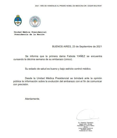 Desde el Gobierno Nacional anunciaron el embarazo de Fabiola Yáñez.
