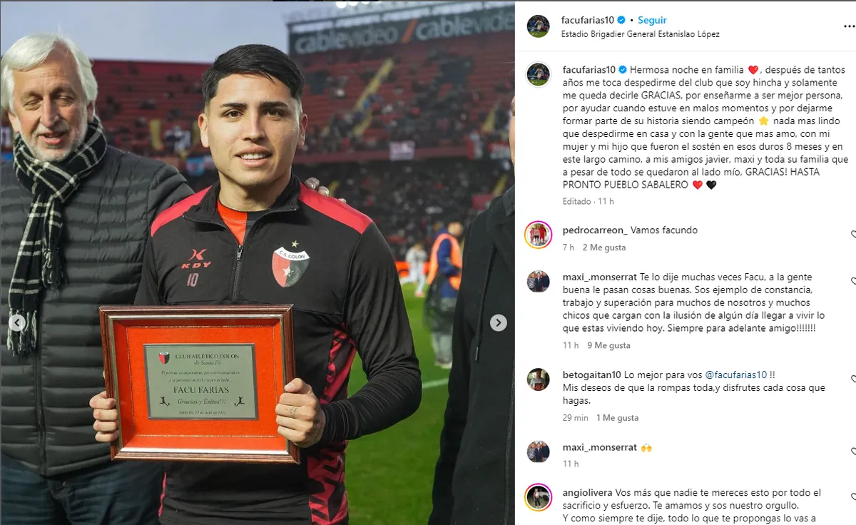 El mensaje de Facundo Farías en sus redes sociales. Captura de Instagram. El mensaje de Facundo Farías en sus redes sociales. Captura de Instagram.