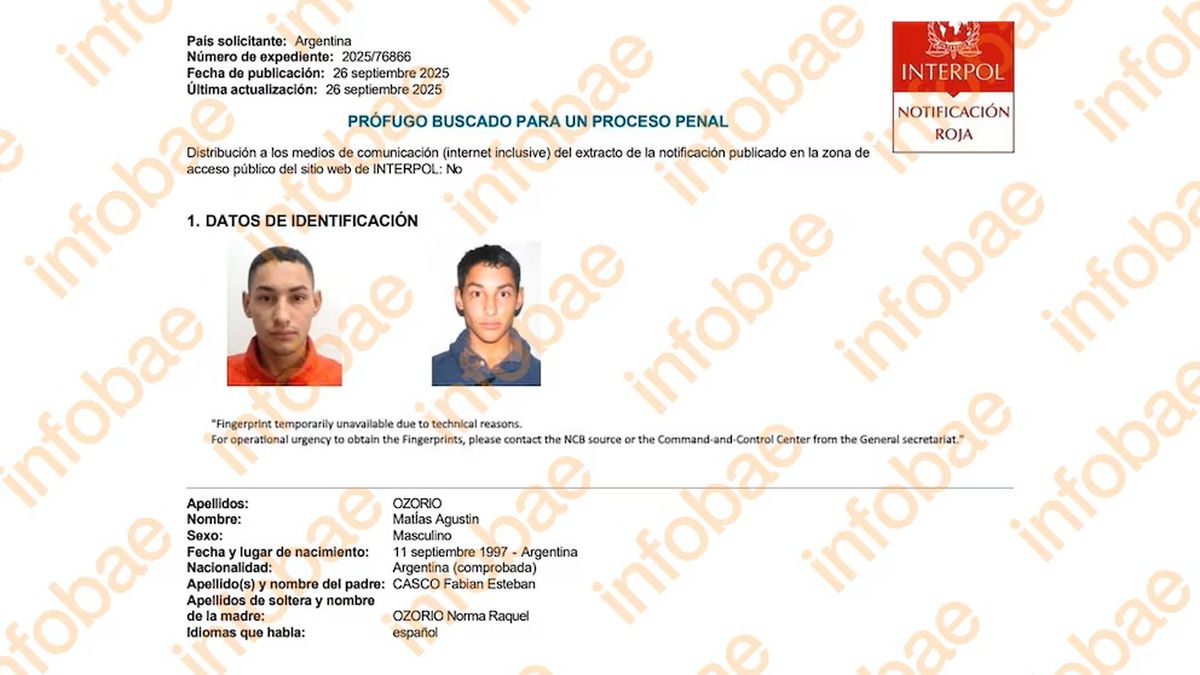 Interpol emitió un pedido de captura internacional con Notificación Roja contra Matías Agustín Ozorio
