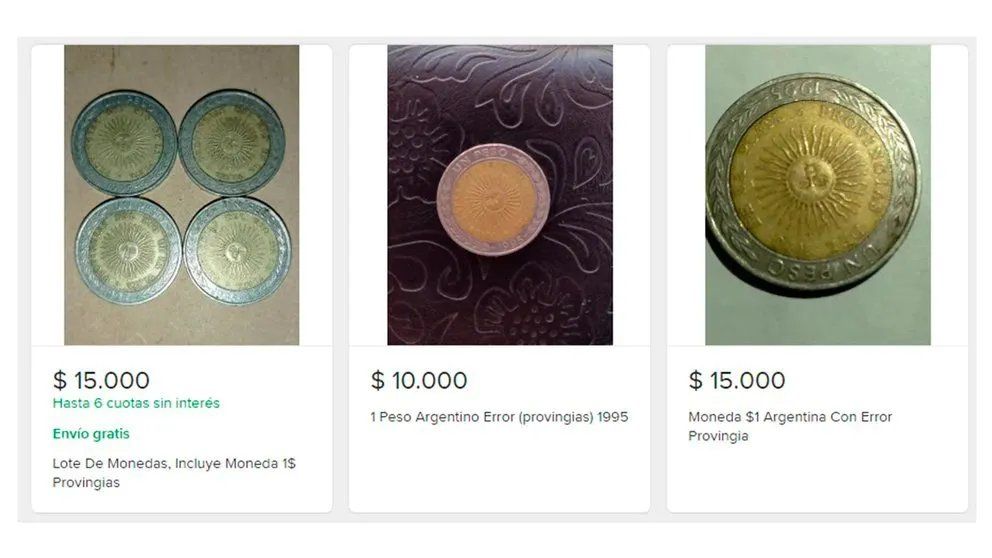 Monedas de 1995 con error ortográfico ofrecidas en Mercado Libre