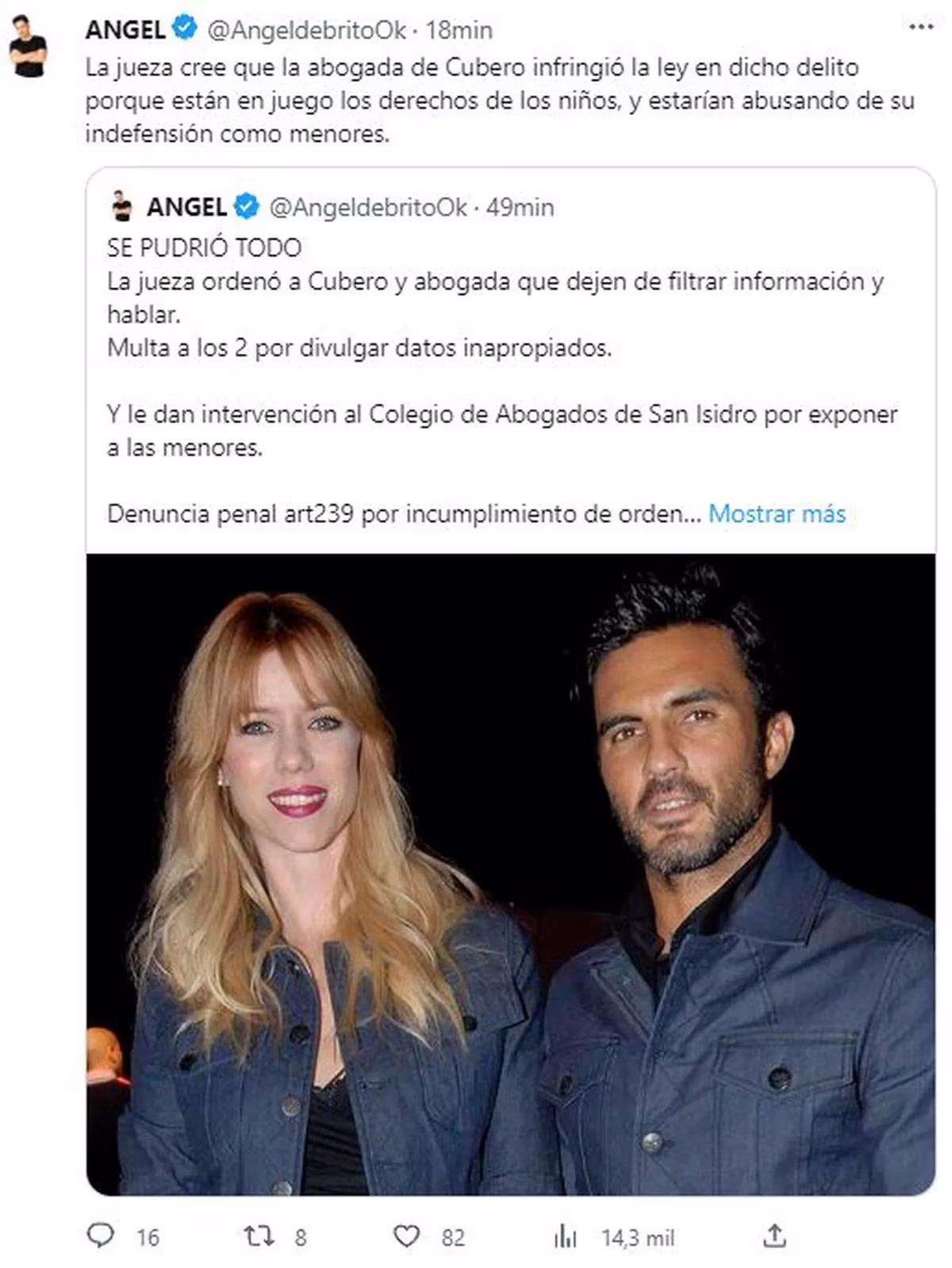 Ángel de Brito habló de la multa impuesta a Fabián Cubero en el marco de la denuncia que enfrenta Nicole Neumann.