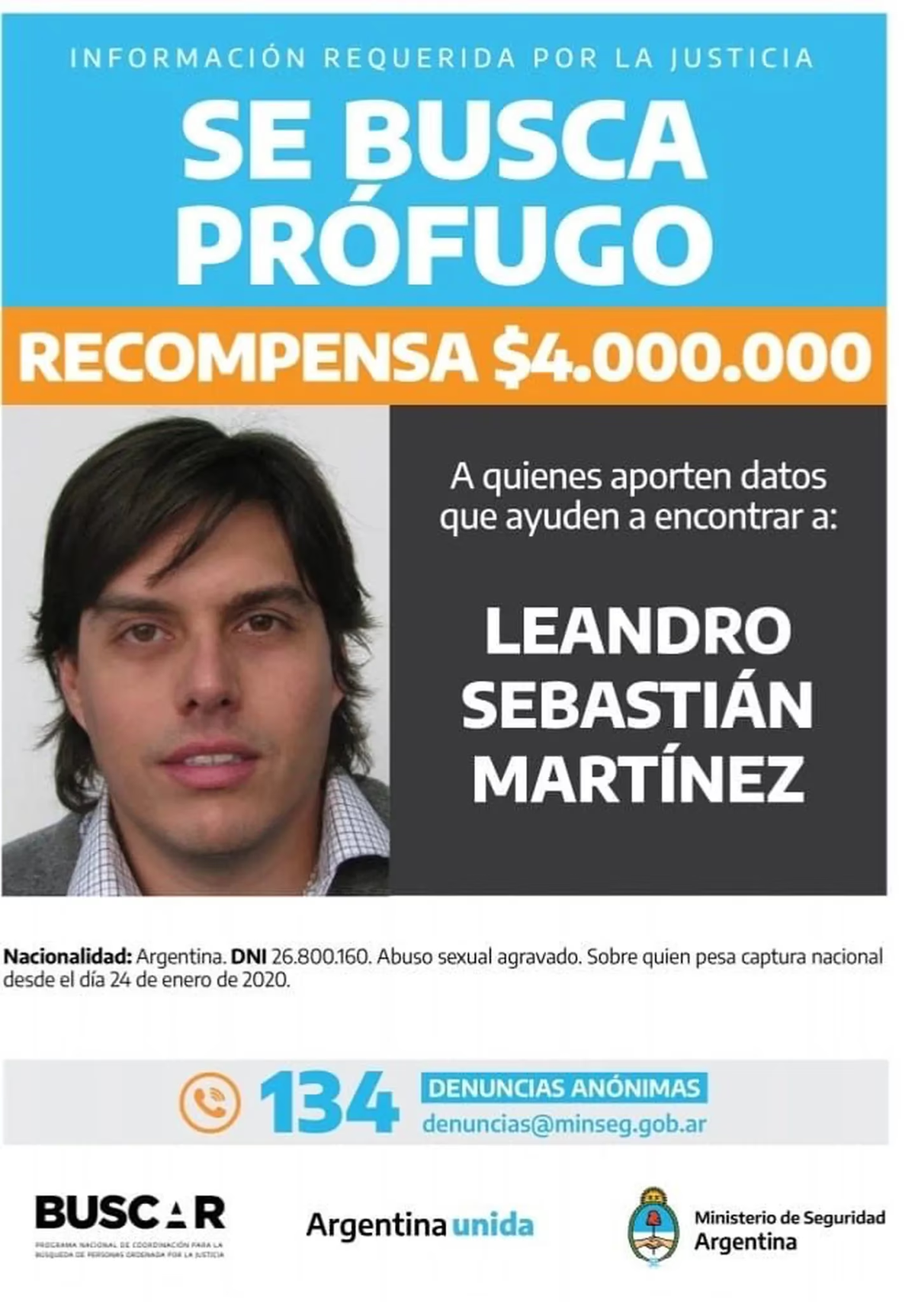 Martínez se entregó luego de tres años prófugo y había una recompensa de 4 millones de pesos por información de su paradero.