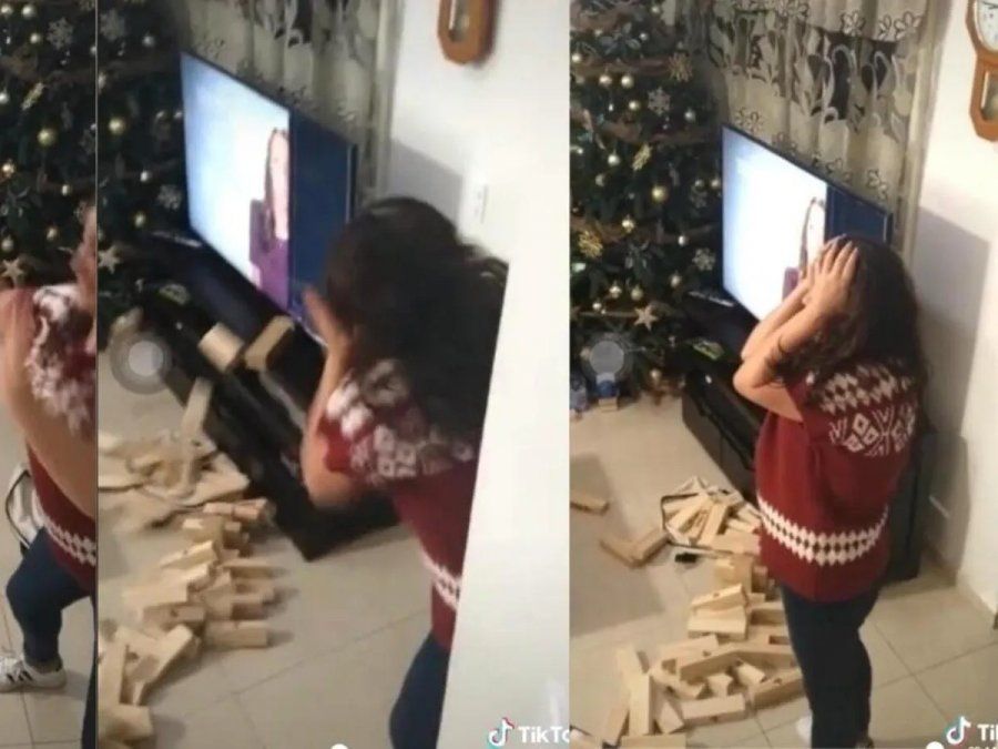 Estaban jugando al jenga y en un descuido terminaron destruyendo su televisor