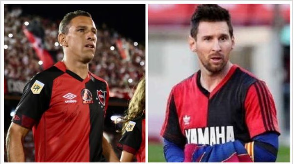 Maxi Rodríguez y Lionel Messi con la camiseta de Newell's.