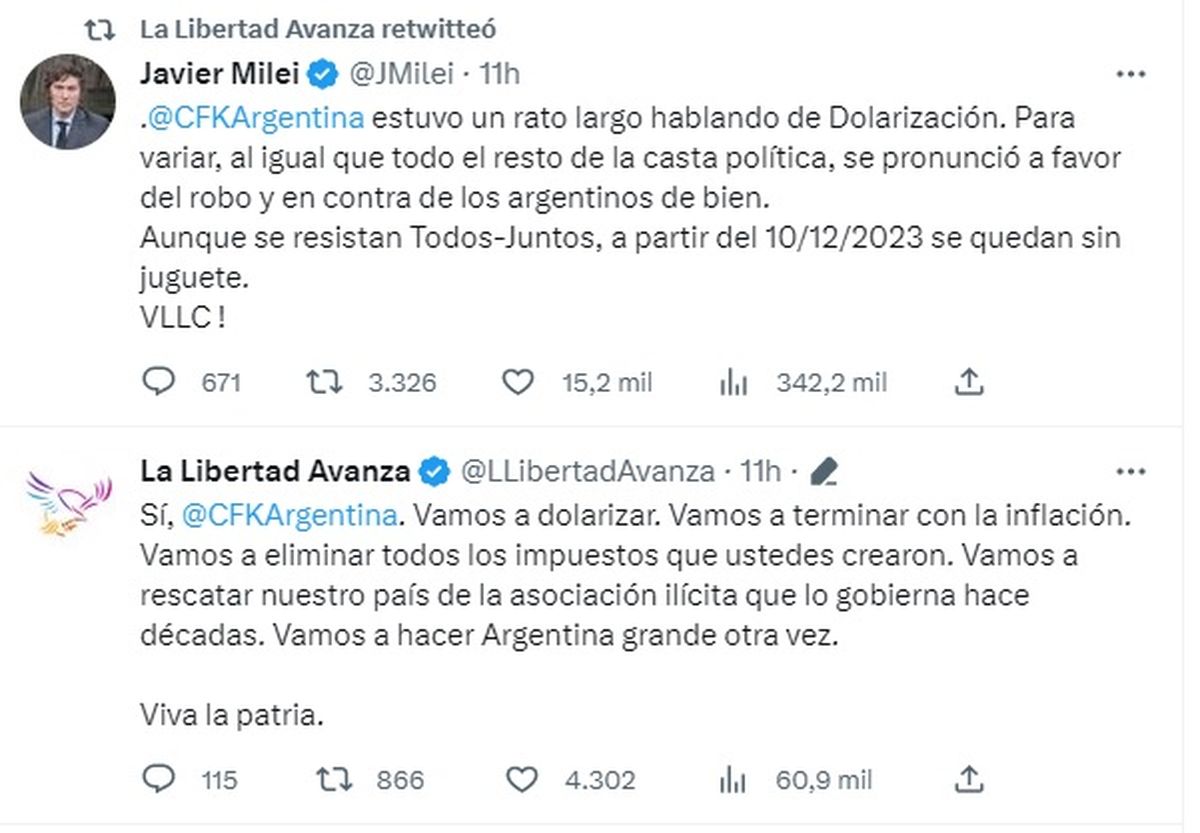 Cristina Kirchner criticó a Milei