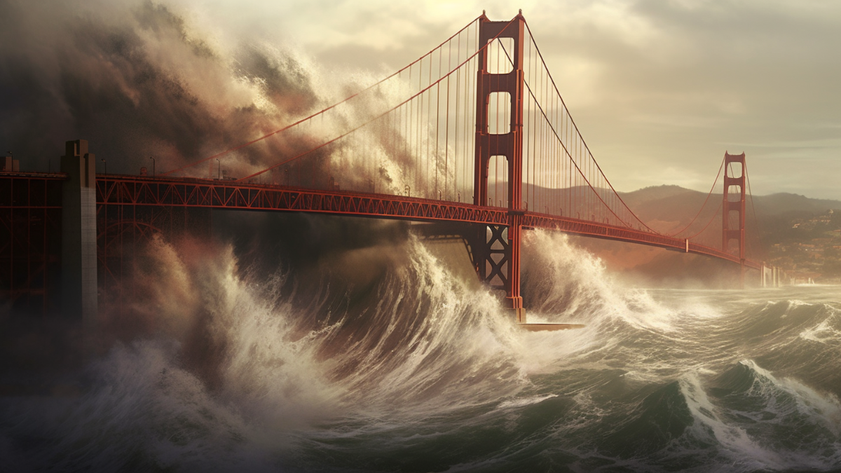 Entre sus predicciones, Eno anticipa un devastador tsunami de 750 pies de altura que golpeará la costa oeste de los Estados Unidos el 15 de mayo, principalmente en San Francisco.