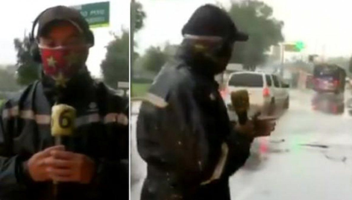 Video viral: periodista fue mojado por culpa de un colectivo en plena transmisión en vivo. &nbsp;