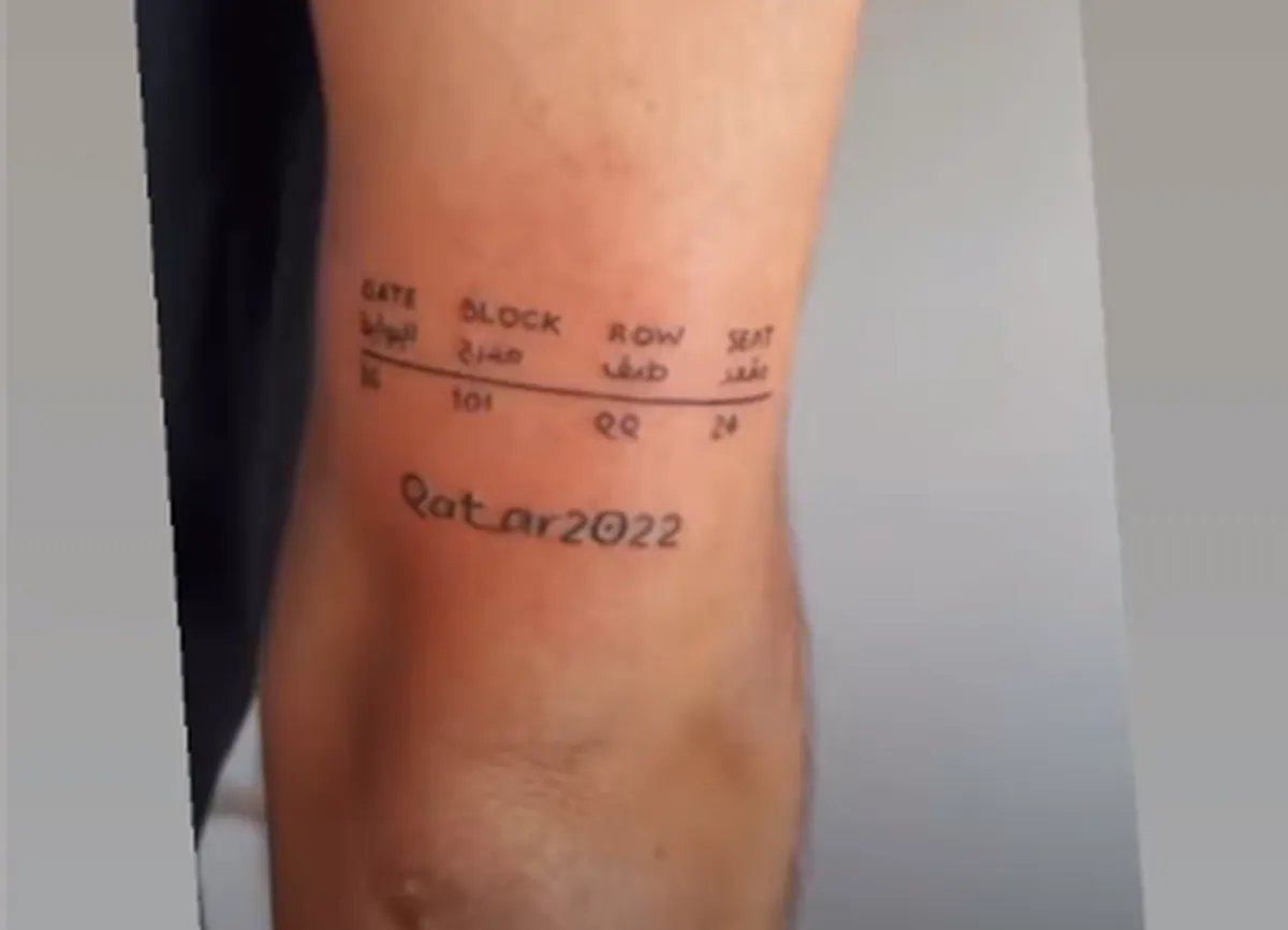 El tatuaje de Nacho: la entrada que usó para ingresar al estadio Lusail para la final entre Argentina y Francia. El tatuaje de Nacho: la entrada que usó para ingresar al estadio Lusail para la final entre Argentina y Francia.