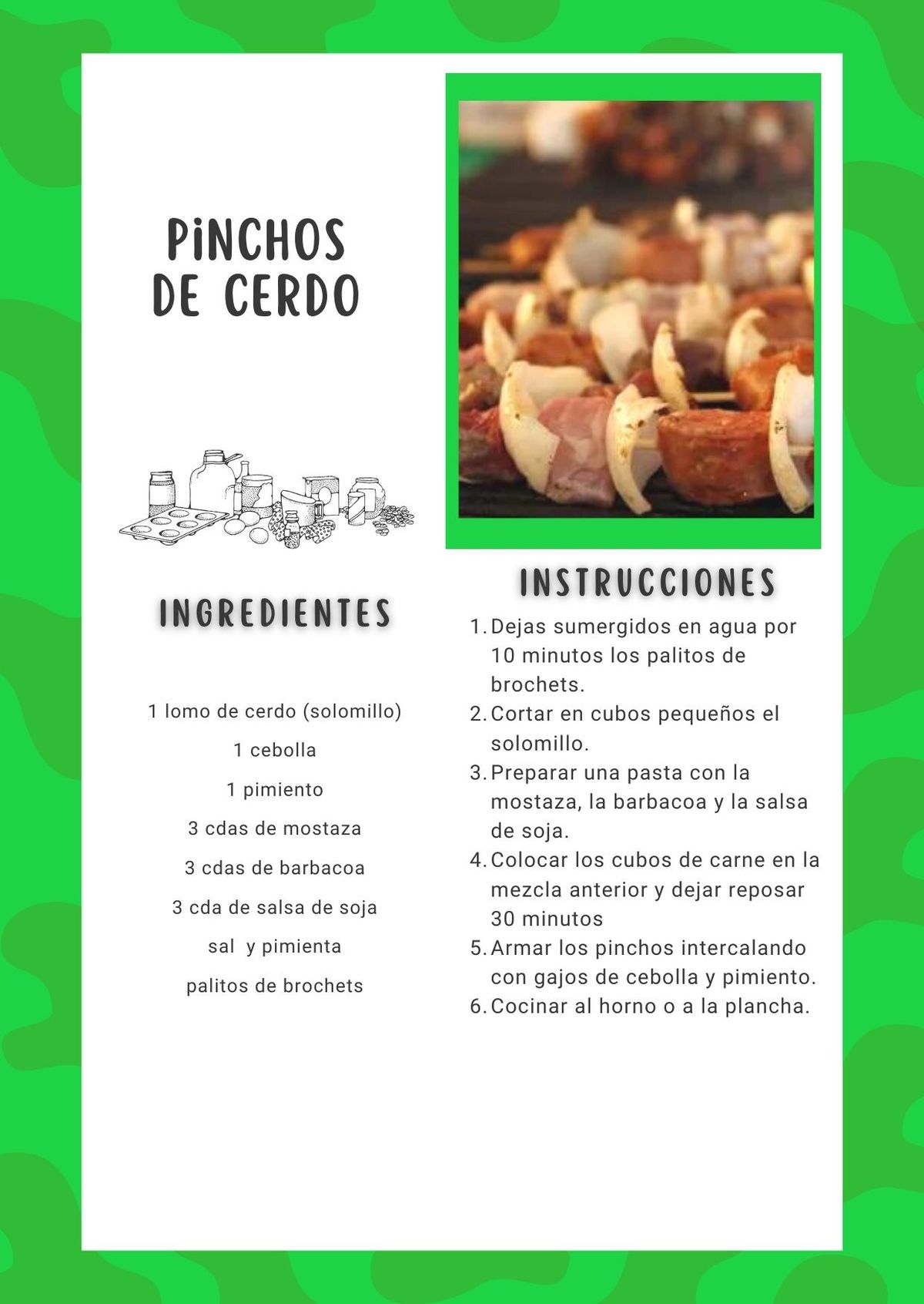 La receta de pinchos de cerdo de Penny Yob. La receta de pinchos de cerdo de Penny Yob.