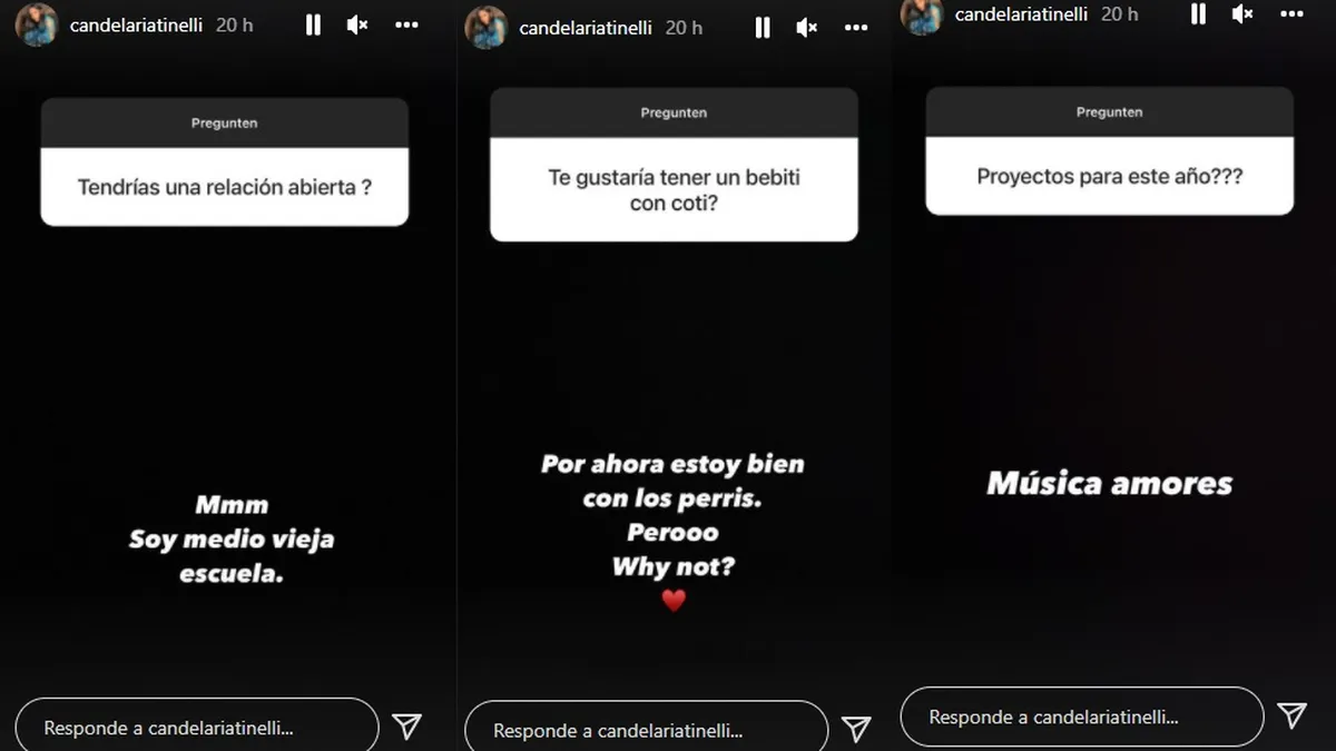Respuestas de Cande Tinelli en su cuenta de Instagram. 