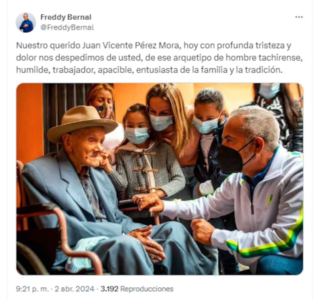 Juan Vicente Pérez Mora era el hombre más longevo a nivel mundial, según los récords Guinness. Juan Vicente Pérez Mora era el hombre más longevo a nivel mundial, según los récords Guinness.