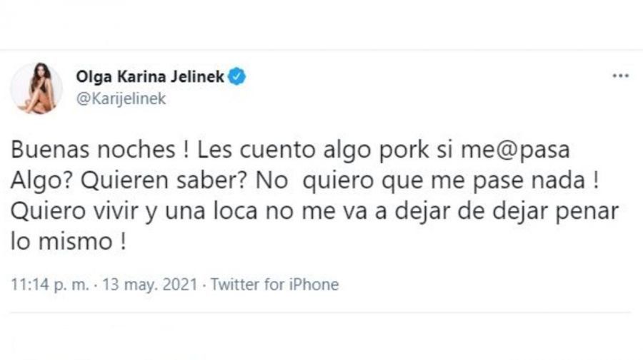 Karina Jelinek habló en las redes y causó preocupación.
