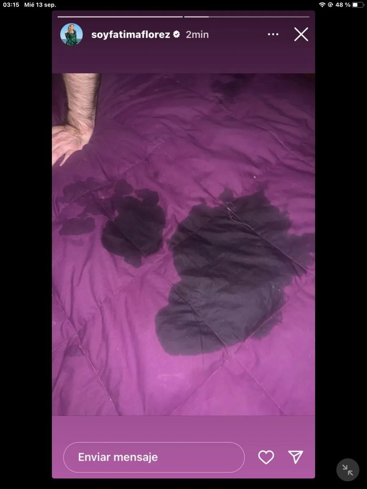 En la foto que subió Fátima Flórez se ve la mano de Javier Milei. En la foto que subió Fátima Flórez se ve la mano de Javier Milei.