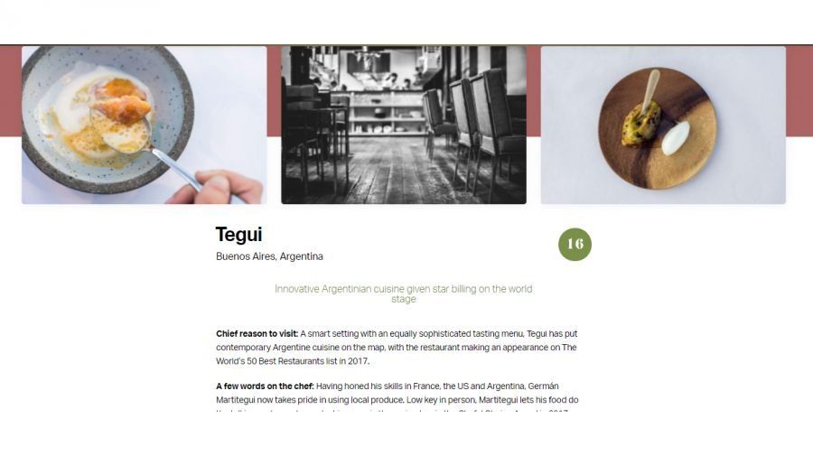 TEGUI SE UBICÓ EN EL PUESTO NÚMERO 16 DE "LOS 50 MEJORES RESTAURANTES DEL MUNDO 2020". AHORA YA NO INTEGRARÁ LA LISTA POR DECISIÓN DE SU DUEÑO.
