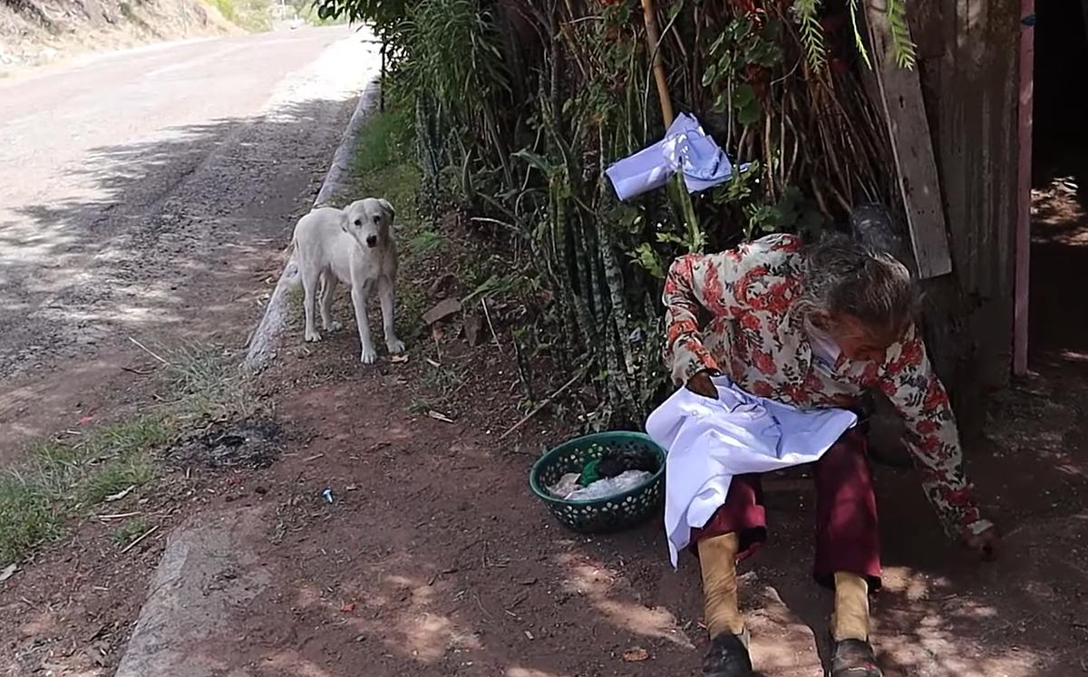 Isabel vive en Oaxaca vende manteles tejidos y solo le alcanza para comer frijoles, que comparte con sus gatos y perros.
