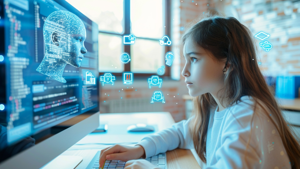 Adolescente utiliza herramientas de inteligencia artificial en su computadora personal. Adolescente utiliza herramientas de inteligencia artificial en su computadora personal.