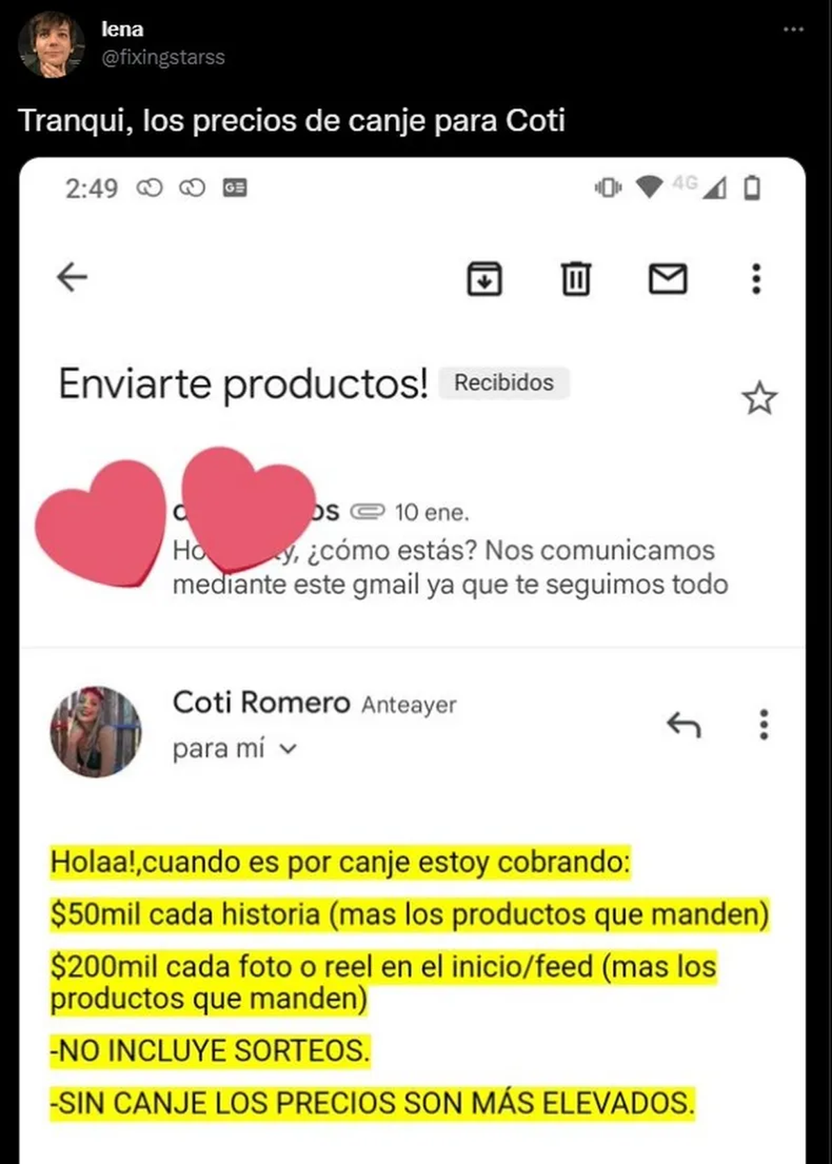 Un joven consultó lo que cuesta una publicidad de Coti y el precio sorprendió a todos.