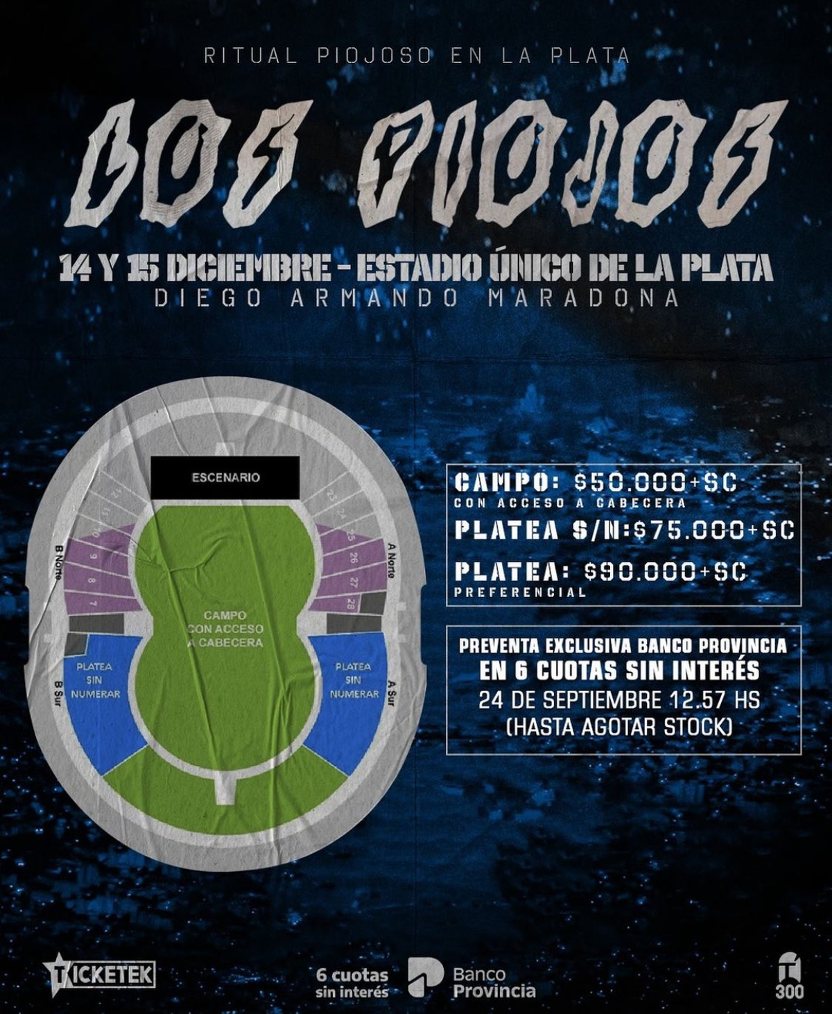 Los precios de entradas para los recitales de Los Piojos. Los precios de entradas para los recitales de Los Piojos.