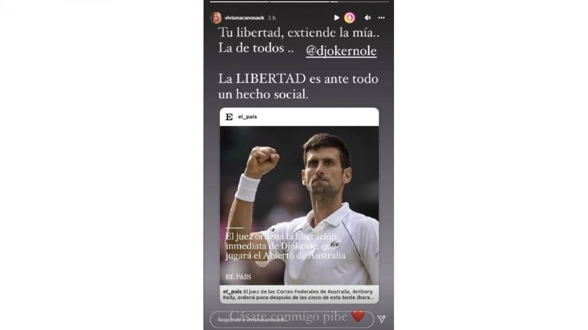 Viviana Canosa apoy&oacute; la liberaci&oacute;n de Novak Djokovic.