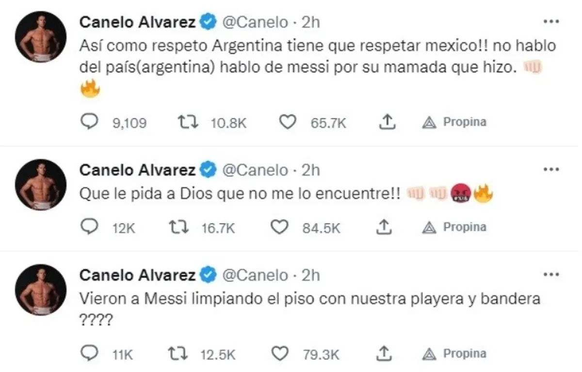Canelo Álvarez, furioso con Lionel Messi en Twitter.