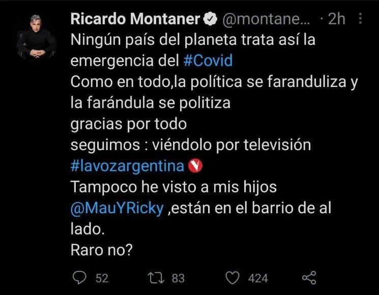 Montaner durísimo por tener que cumplir aislamiento en su regreso al país.