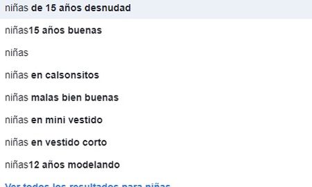 Las opciones de búsqueda de Facebook al escribir “niñas”, como patrón del abuso sexual infantil