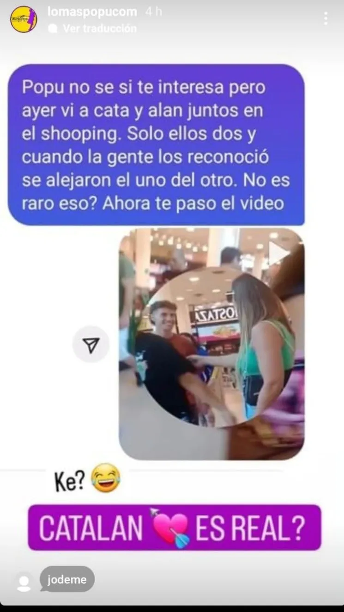 Cata y Alan de Gran Hermano fueron vistos juntos en un shopping. Cata y Alan de Gran Hermano fueron vistos juntos en un shopping.
