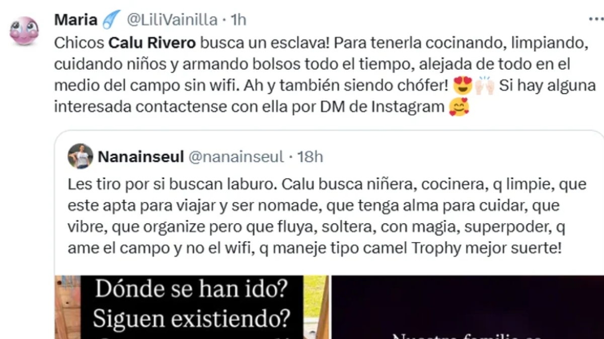 La reacción en las redes sociales a la propuesta de Calu Rivero. La reacción en las redes sociales a la propuesta de Calu Rivero.