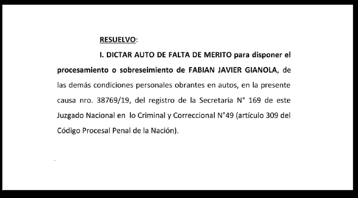 La Justicia consider&oacute; que "hasta el momento" hay pocas pruebas en contra de Fabi&aacute;n Gianola.