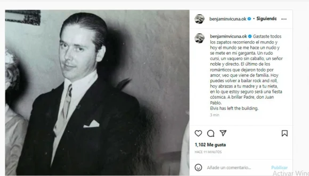 Benjamín Vicuña despidió a su padre: "hoy abrazarás a tu madre y a tu nieta"