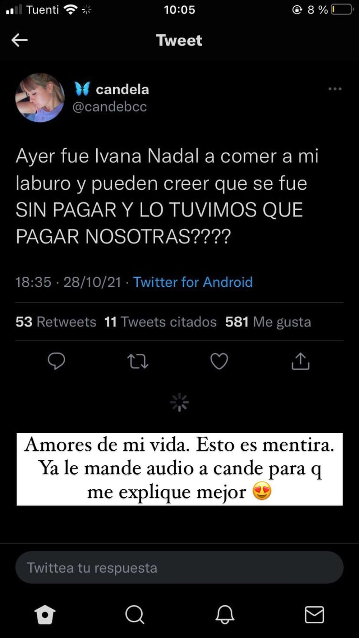Ivana Nadal fue acusada de irse de un restaurante sin pagar la factura.&nbsp;