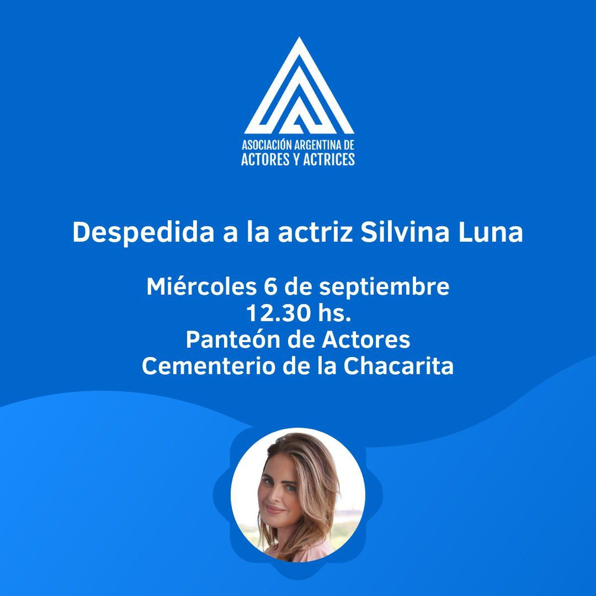 Silvina Luna será enterrada en el Panteón de Actores de Chacarita. Silvina Luna será enterrada en el Panteón de Actores de Chacarita.