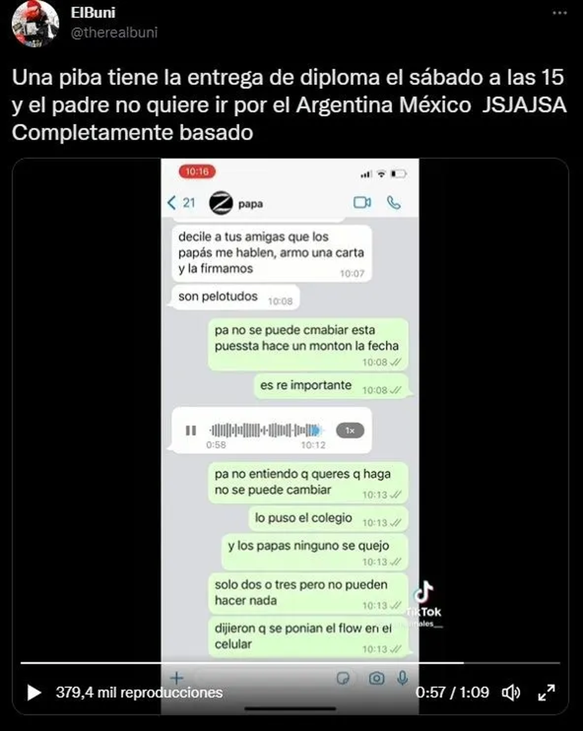 No quiere ir a la entrega de diplomas de su hija por el Mundial.