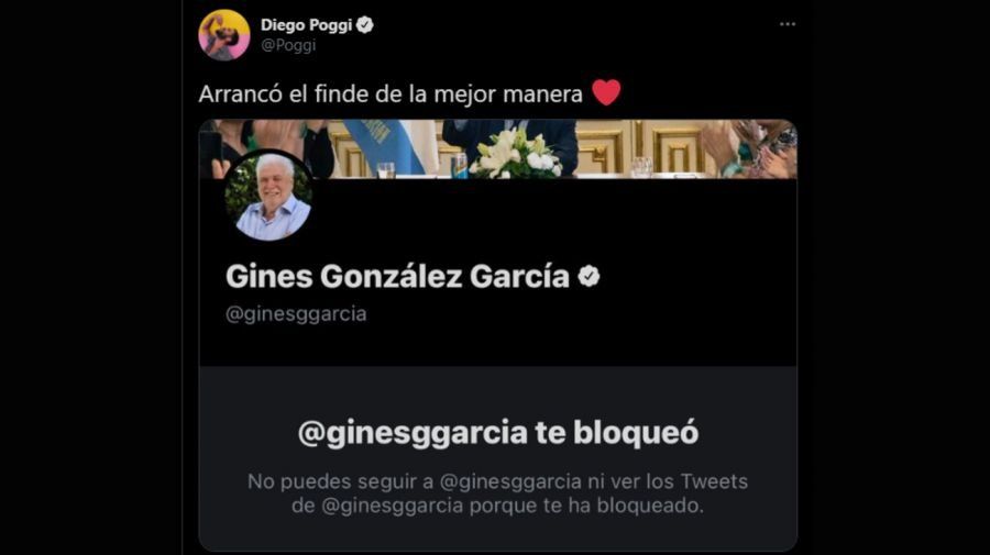 Ginés González García lo bloqueó en Twitter.