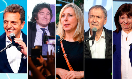 Juan Schiaretti, Patricia Bullrich, Sergio Massa, Javier Milei y Myriam Bregman con los candidatos en estas elecciones presidenciales. Juan Schiaretti, Patricia Bullrich, Sergio Massa, Javier Milei y Myriam Bregman con los candidatos en estas elecciones presidenciales.