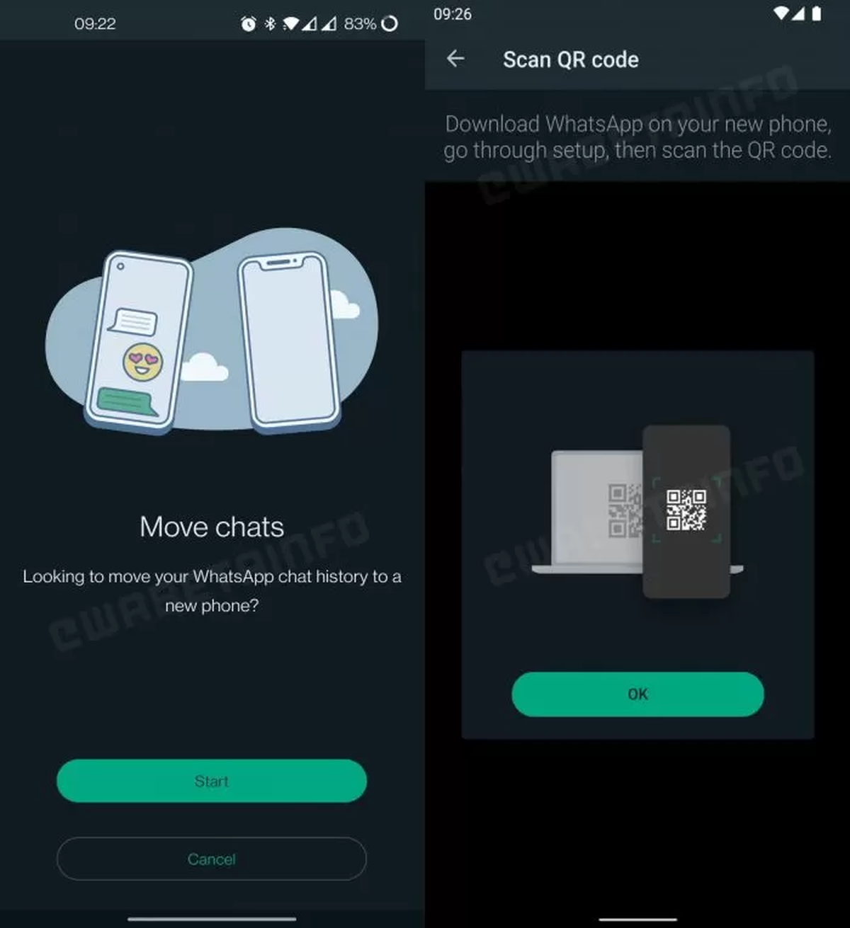 La aplicación de WhatsApp transferir chats a otro dispositivo Android.