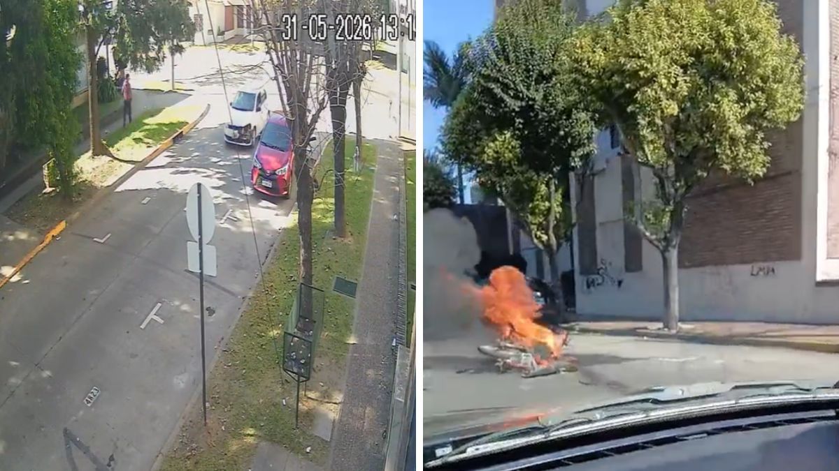La motocicleta quedó en llamas tras el accidente en barrio Candioti.