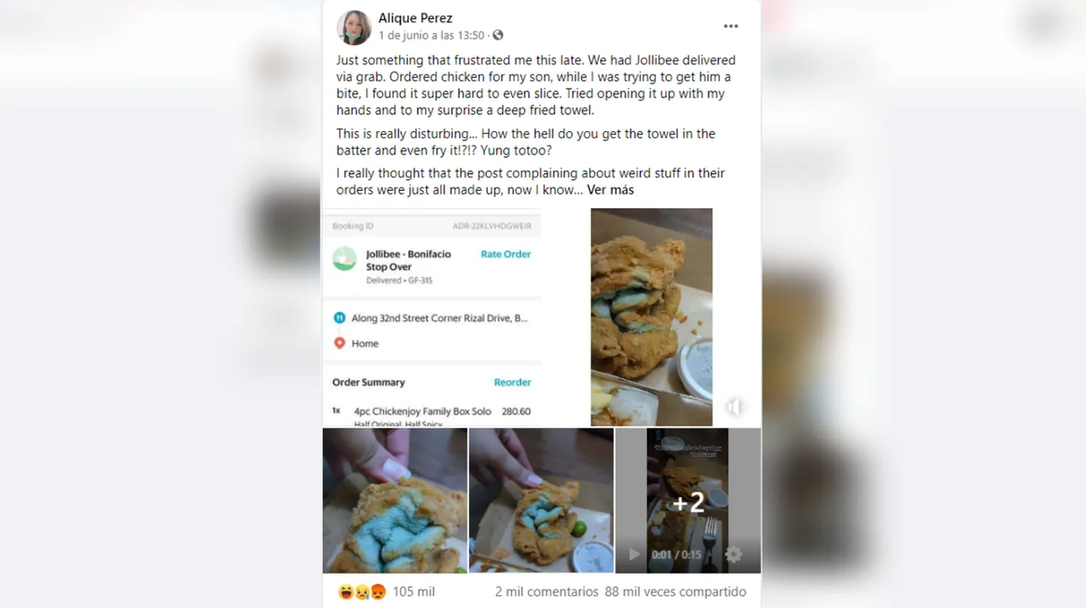La mujer de manera furiosa, subió un post a su Facebook, criticando al local gastronómico. (Foto: Facebook/Alique Perez)